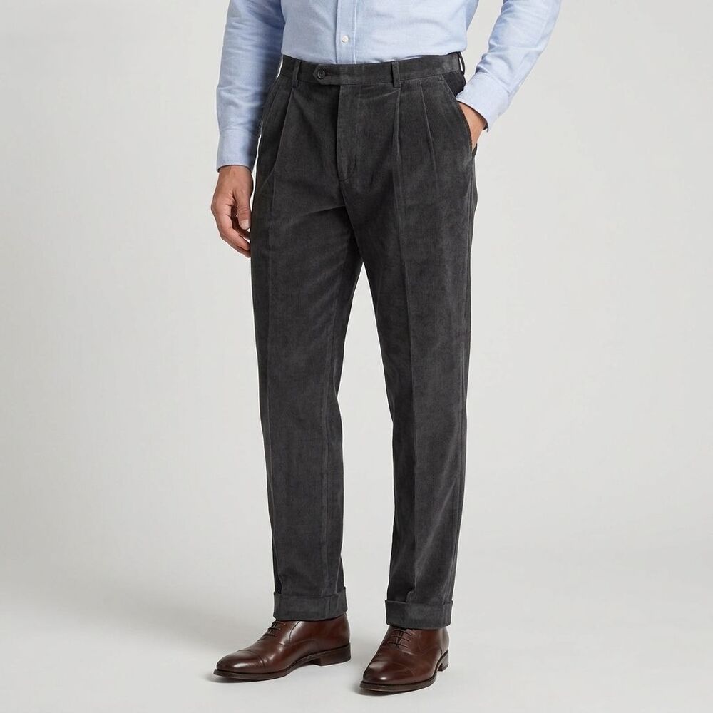 Zanella Austin Dress Pants Mens 38 Cuffed Moleskin Pleated Dark Taupe Italy